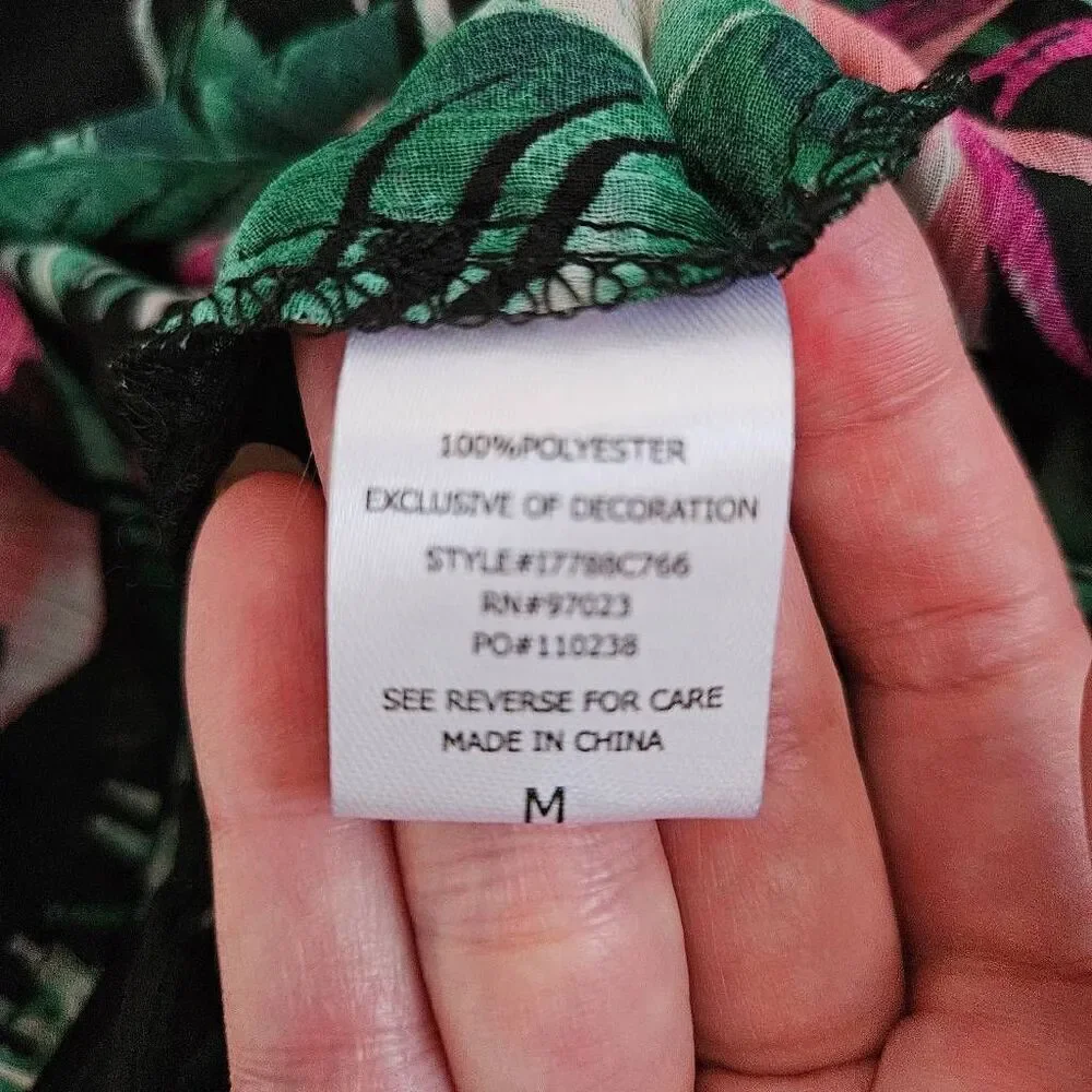 Miken Black and Green Palm and Floral Print Sheer Swim Coverup Size Medium